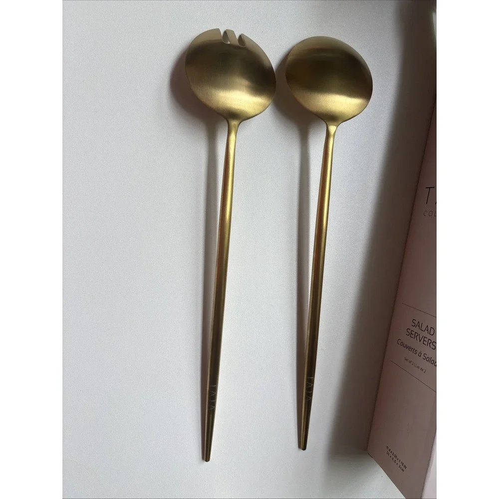 TAJA Collection Set Of 2 Gold Contemporary Salad Servers NEW Open Box